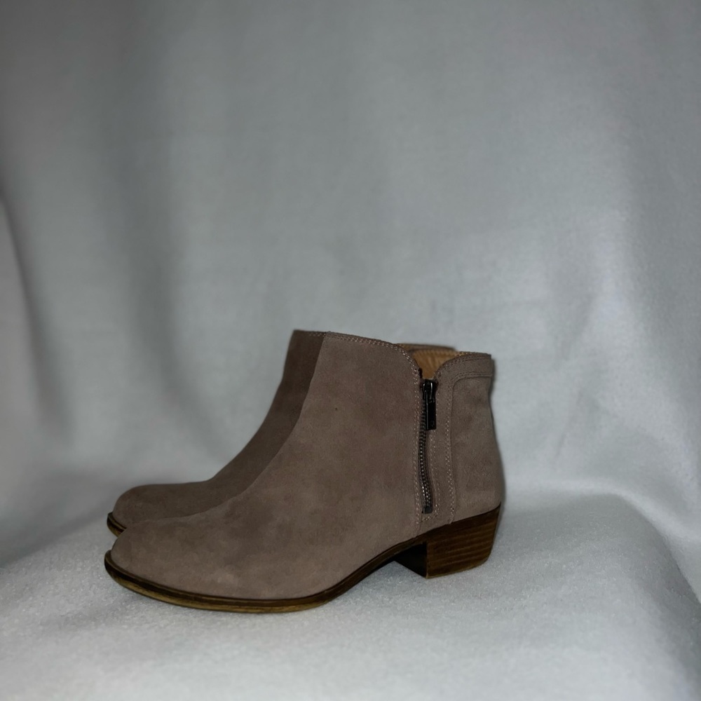 Luck Brand Size 10 Beige Suede Double Zipper  Leather Booties - Picture 2 of 16